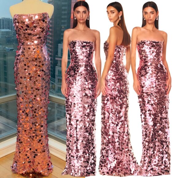 🆕 BRONX & BANCO 🧿 NWOT Farah Light Pink Strapless Gown, Sequins, Sz L US 8